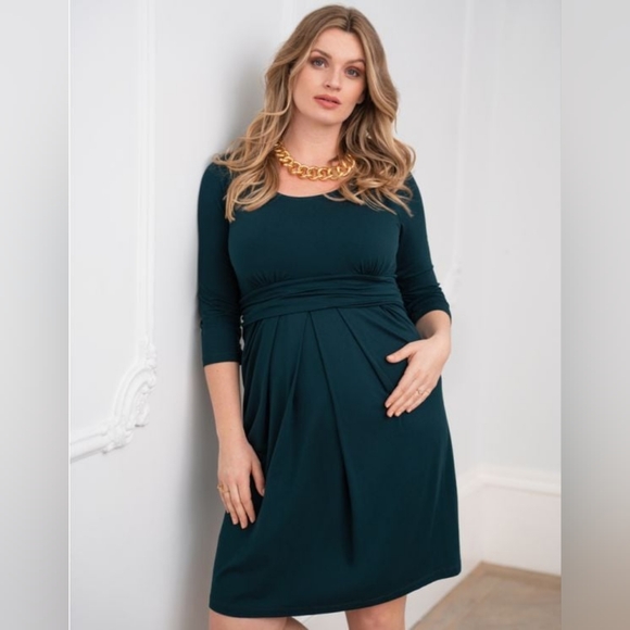 NWT Sz 14 Seraphine Emerald Jersey Maternity Nursing Dress - Picture 12 of 16
